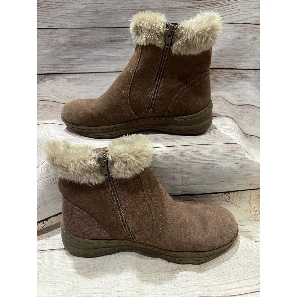 Baretraps Boots Women’s Andee Winter Snow Beige Leather Zip Button Sherpa Size 6